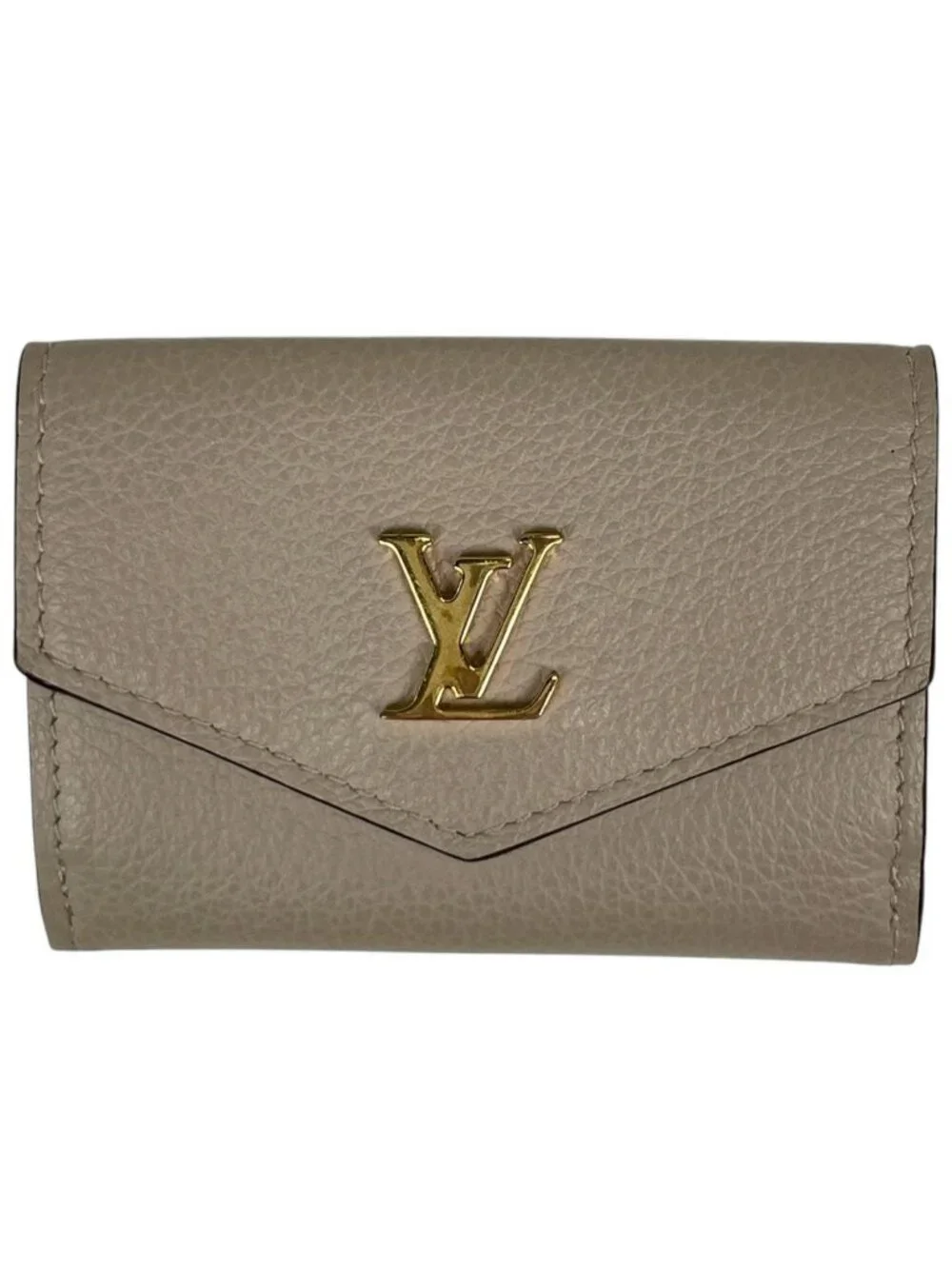 Louis Vuitton Portefeuille Lock Mini Trifold Wallet Calfskin Greige